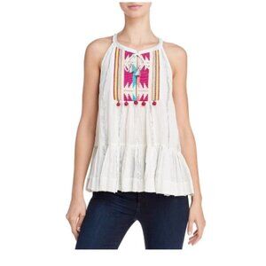 Saylor‎ Embroidered White Metallic Peplum Top XS